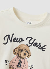 OVS White Pure Organic Cotton T-Shirt With Puppy Print For Girls