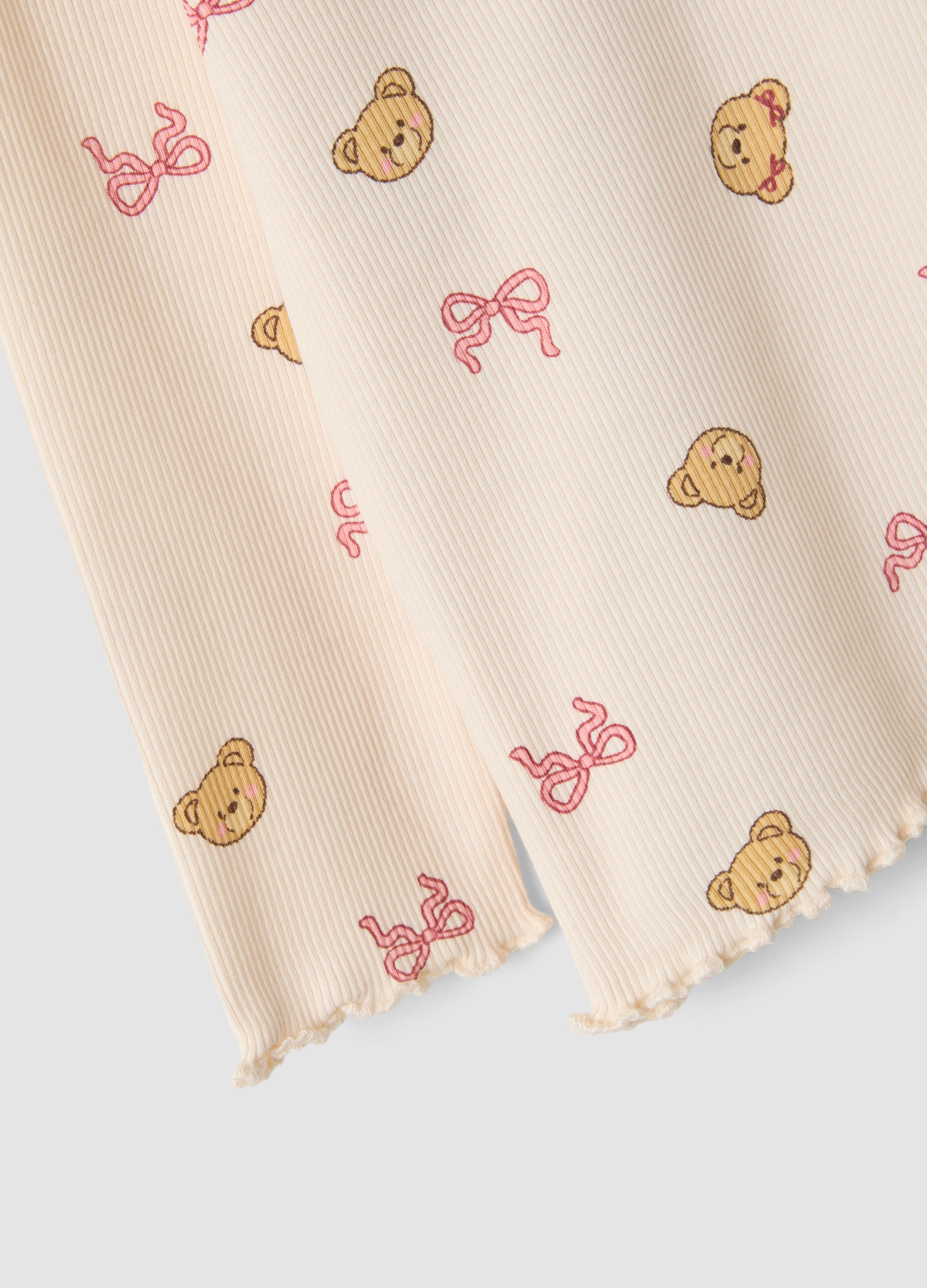 OVS Beige Organic Stretch-Cotton T-Shirt With Teddy Bear Print For Baby Girl