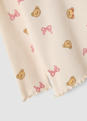 OVS Beige Organic Stretch-Cotton T-Shirt With Teddy Bear Print For Baby Girl