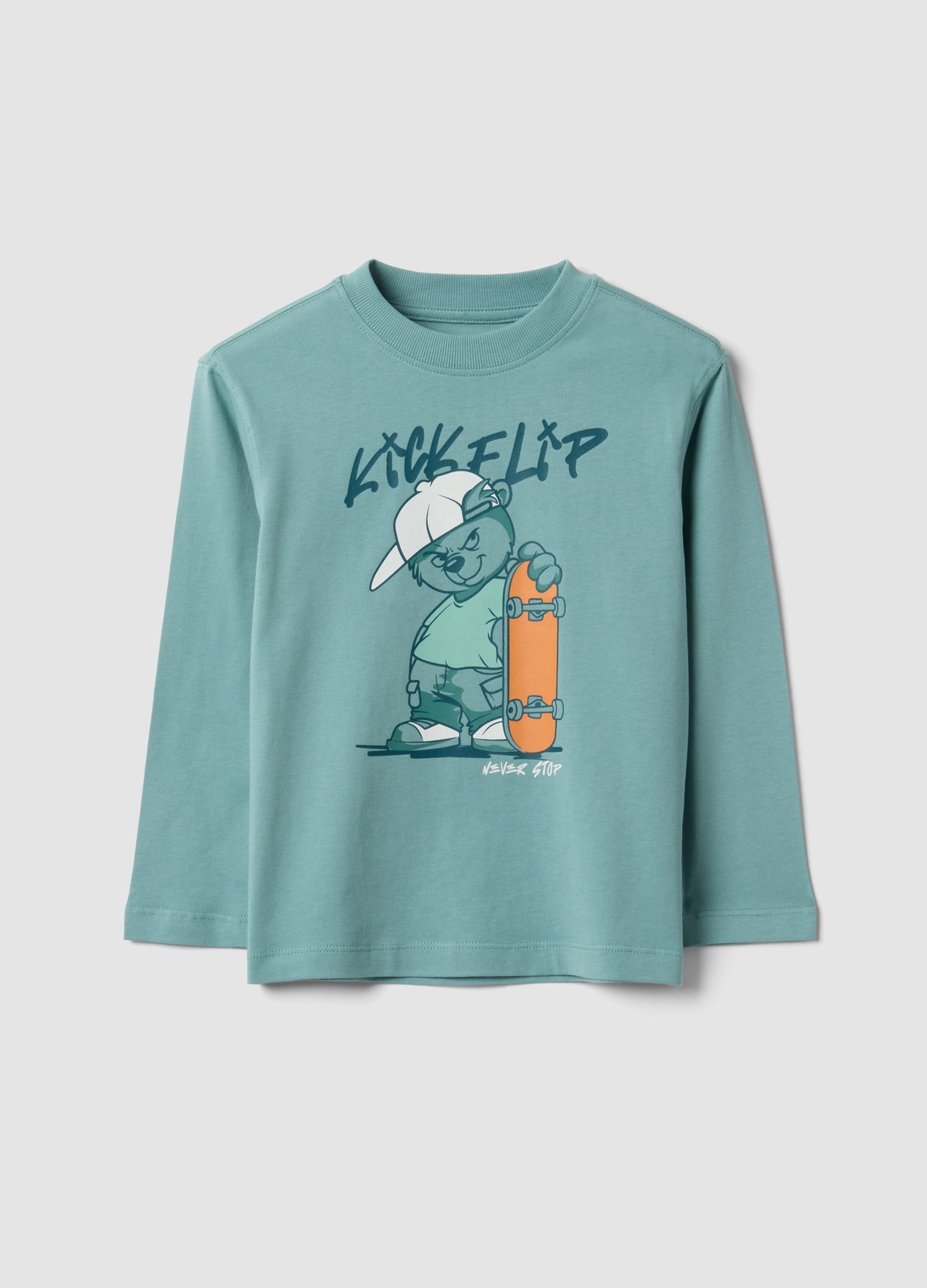 OVS Green Oversized Pure Cotton T-Shirt With Skate Print For Boys