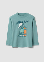 OVS Green Oversized Pure Cotton T-Shirt With Skate Print For Boys