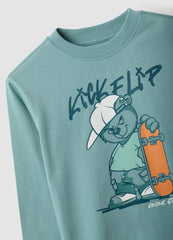 OVS Green Oversized Pure Cotton T-Shirt With Skate Print For Boys