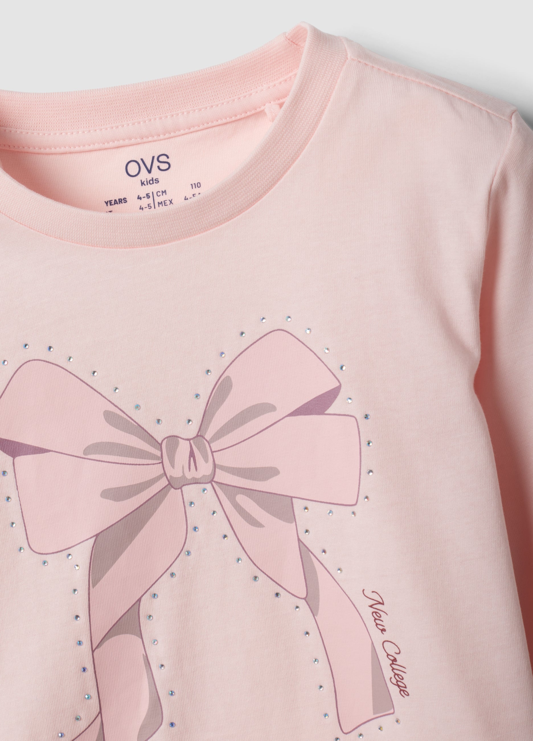 OVS Pink Pure Organic Cotton T-Shirt With Bow Print For Girls
