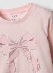 OVS Pink Pure Organic Cotton T-Shirt With Bow Print For Girls