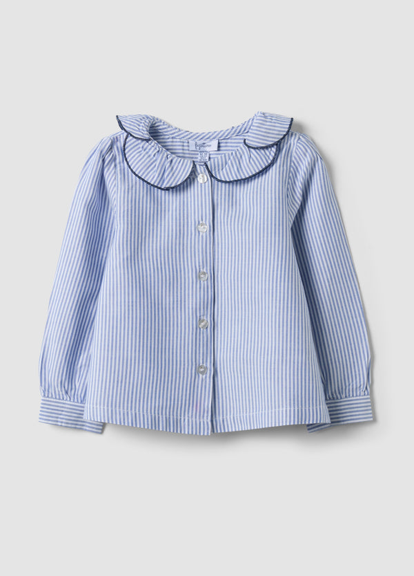 OVS Blue Striped Pure Cotton Shirt With Ruffle Collar For Baby Girls
