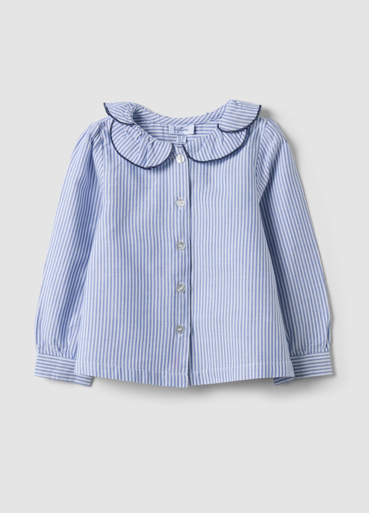 OVS Blue Striped Pure Cotton Shirt With Ruffle Collar For Baby Girls