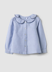 OVS Blue Striped Pure Cotton Shirt With Ruffle Collar For Baby Girls