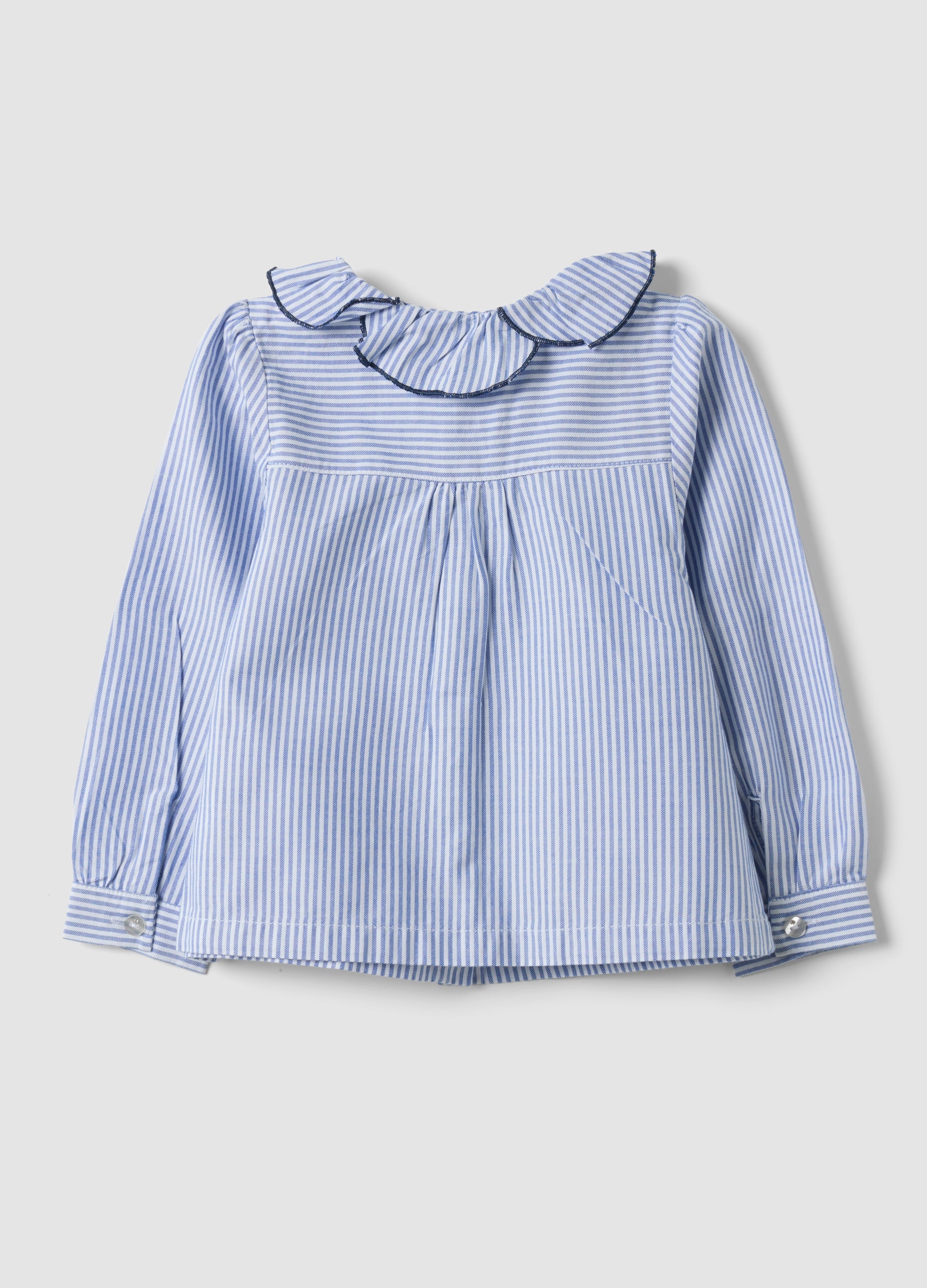 OVS Blue Striped Pure Cotton Shirt With Ruffle Collar For Baby Girls