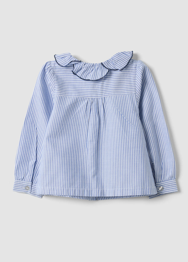 OVS Blue Striped Pure Cotton Shirt With Ruffle Collar For Baby Girls