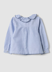 OVS Blue Striped Pure Cotton Shirt With Ruffle Collar For Baby Girls