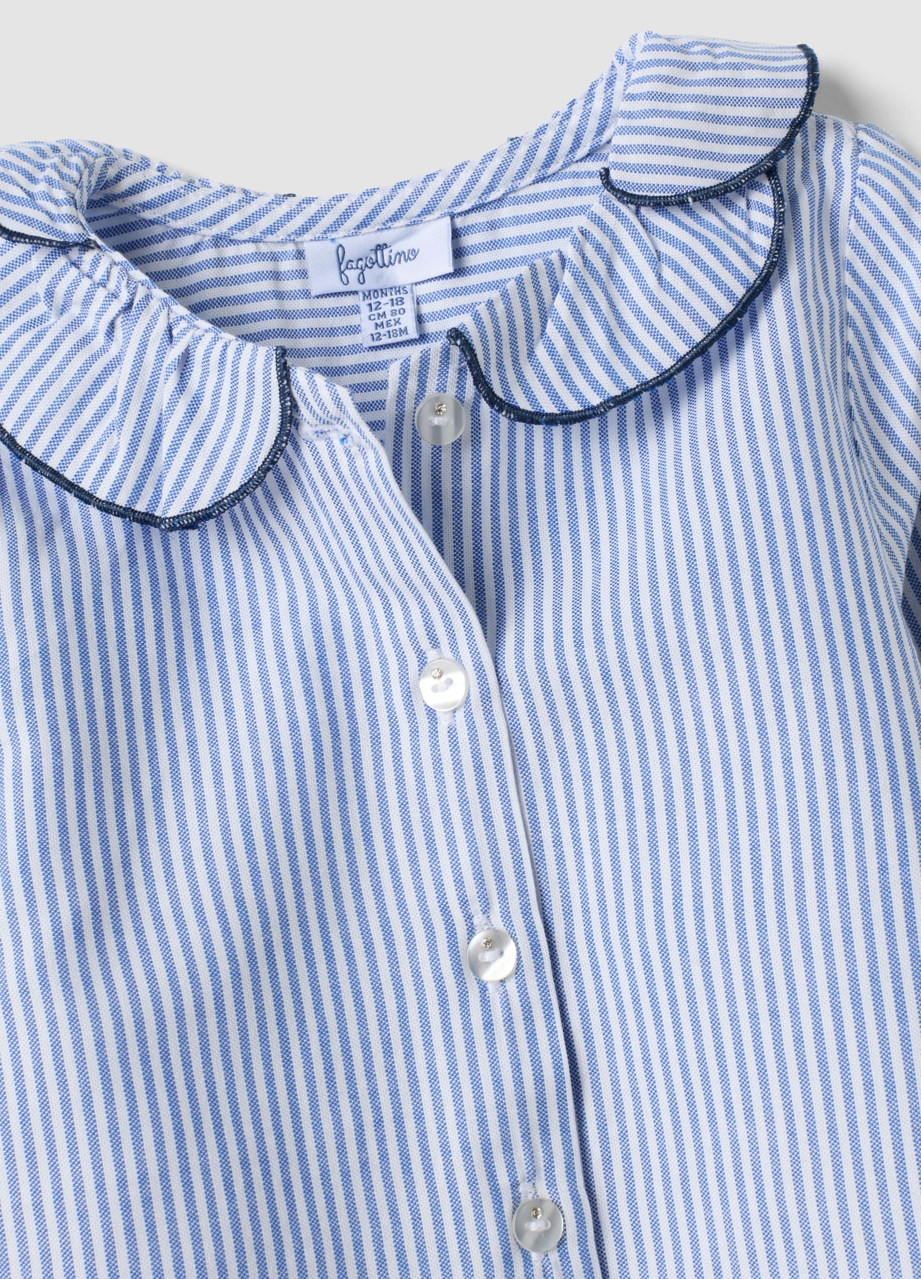 OVS Blue Striped Pure Cotton Shirt With Ruffle Collar For Baby Girls