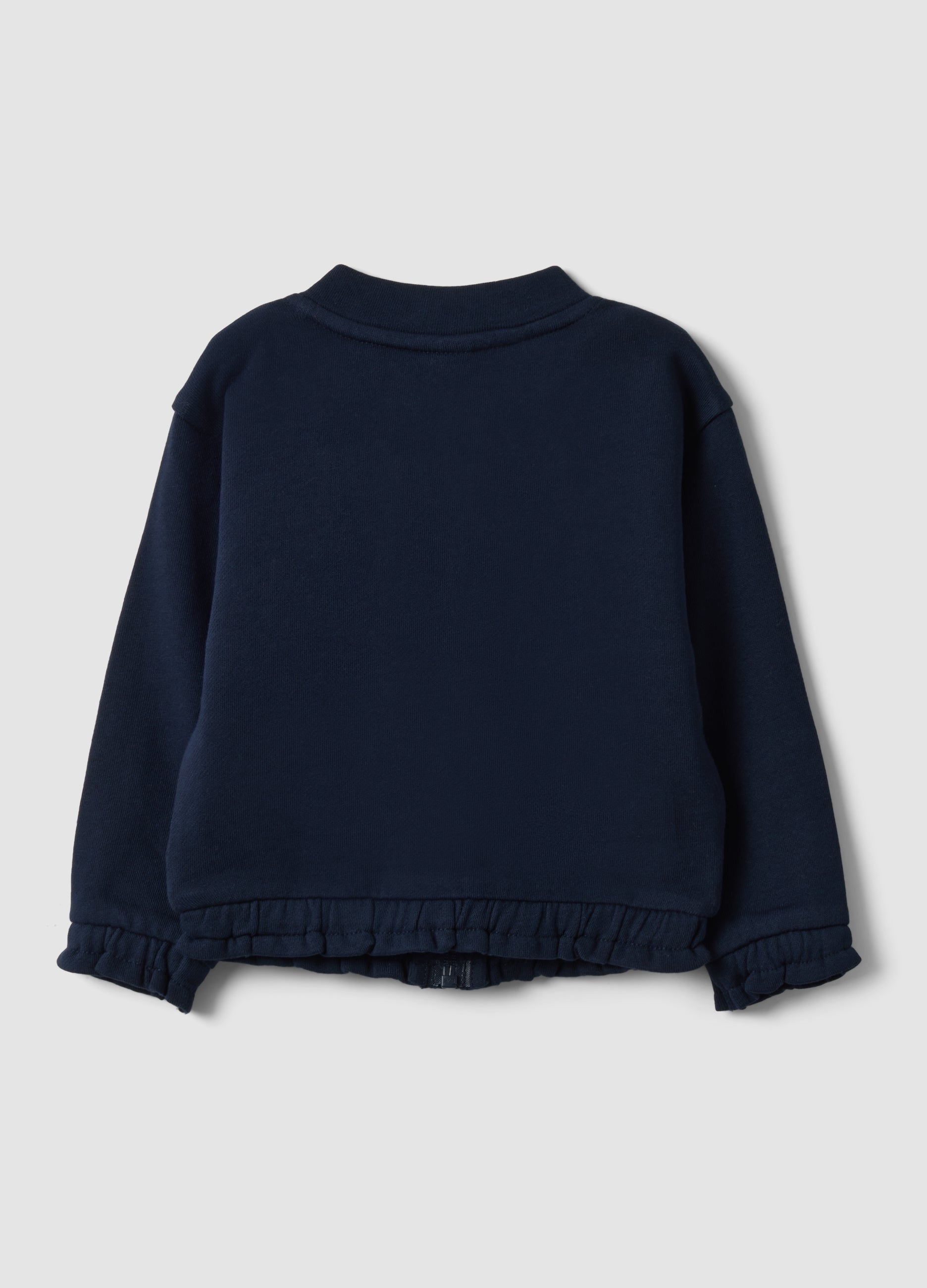OVS Blue Pure Cotton Sweatshirt With Crew Neck, Zip And Teddy Bear Detail For Baby Girl