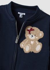OVS Blue Pure Cotton Sweatshirt With Crew Neck, Zip And Teddy Bear Detail For Baby Girl