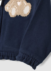 OVS Blue Pure Cotton Sweatshirt With Crew Neck, Zip And Teddy Bear Detail For Baby Girl