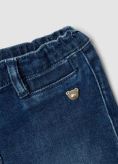 OVS Blue Flared Stretch-Cotton Jeans With Teddy Bear Button For Baby Girl