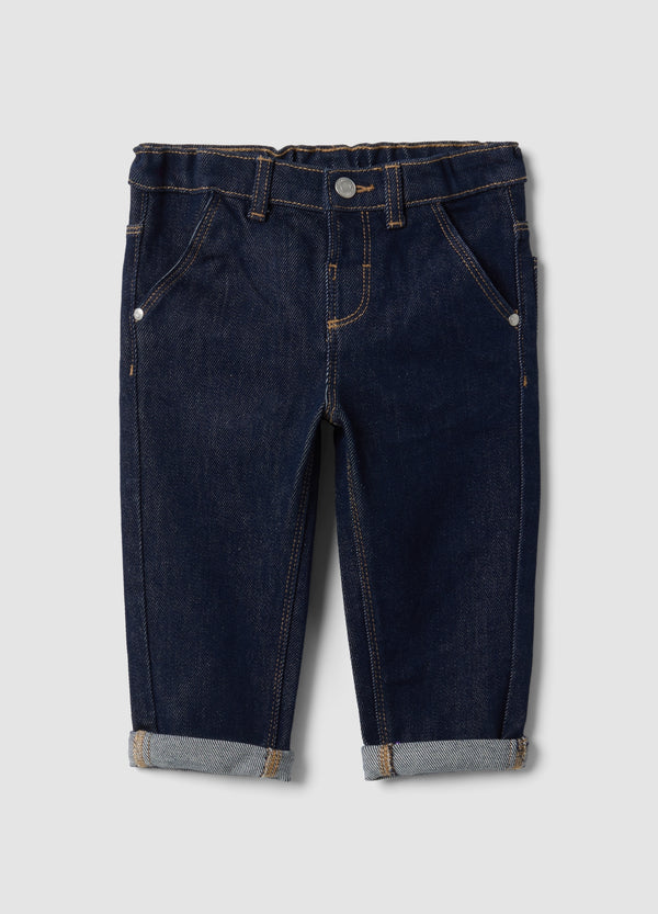 OVS Dark Blue Stretch Cotton Denim Jeans With Turn-Up Cuffs For Baby Boy
