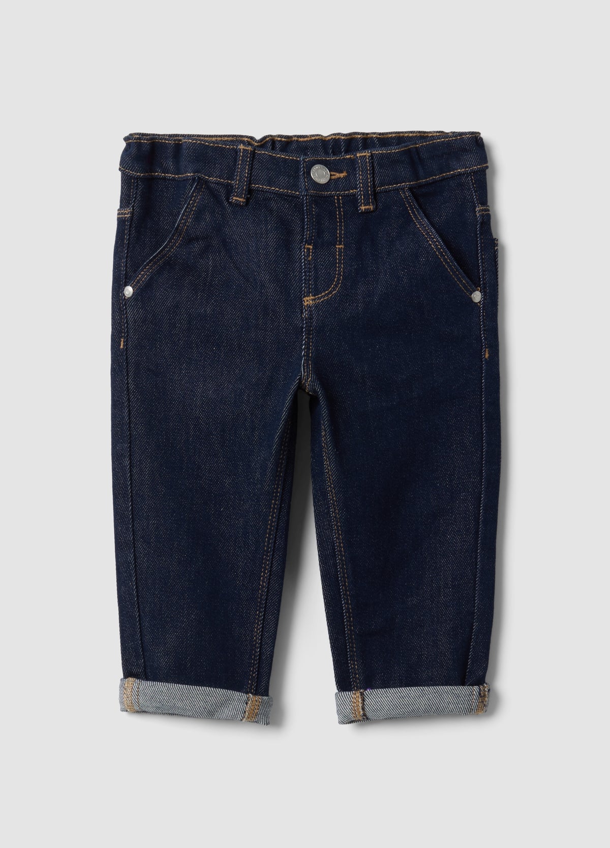 OVS Dark Blue Stretch Cotton Denim Jeans With Turn-Up Cuffs For Baby Boy