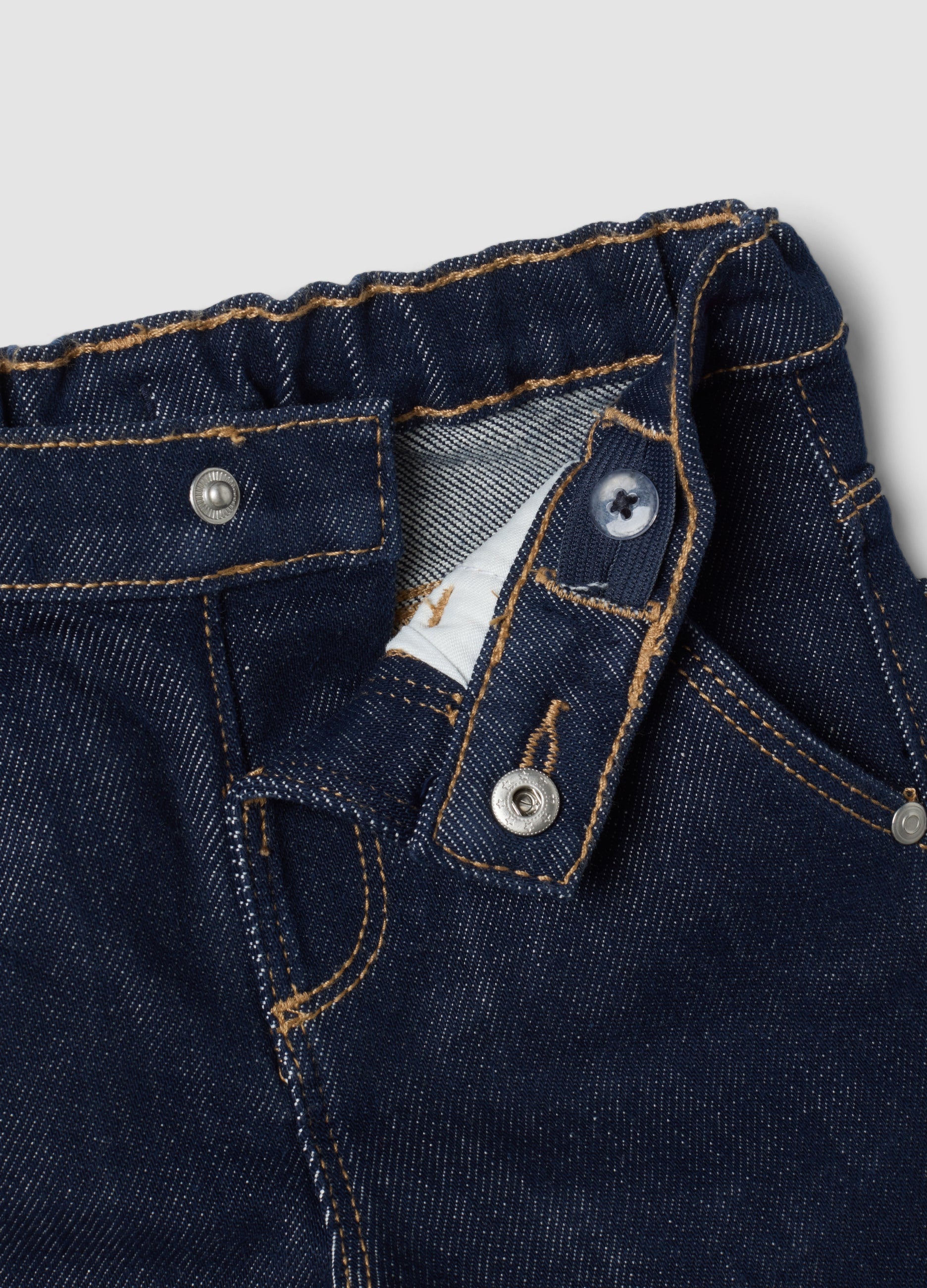 OVS Dark Blue Stretch Cotton Denim Jeans With Turn-Up Cuffs For Baby Boy