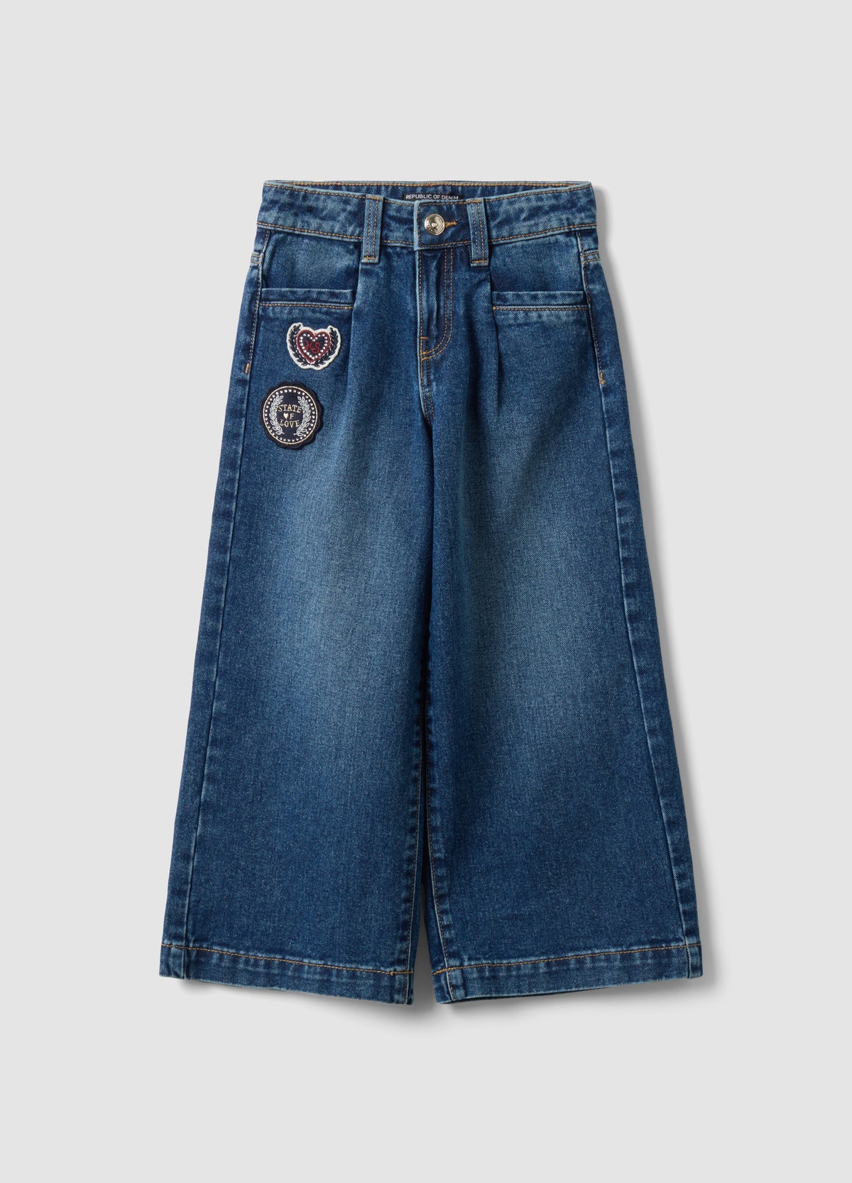 OVS Blue Wide-Leg Pure Cotton Jeans With Patches For Girls