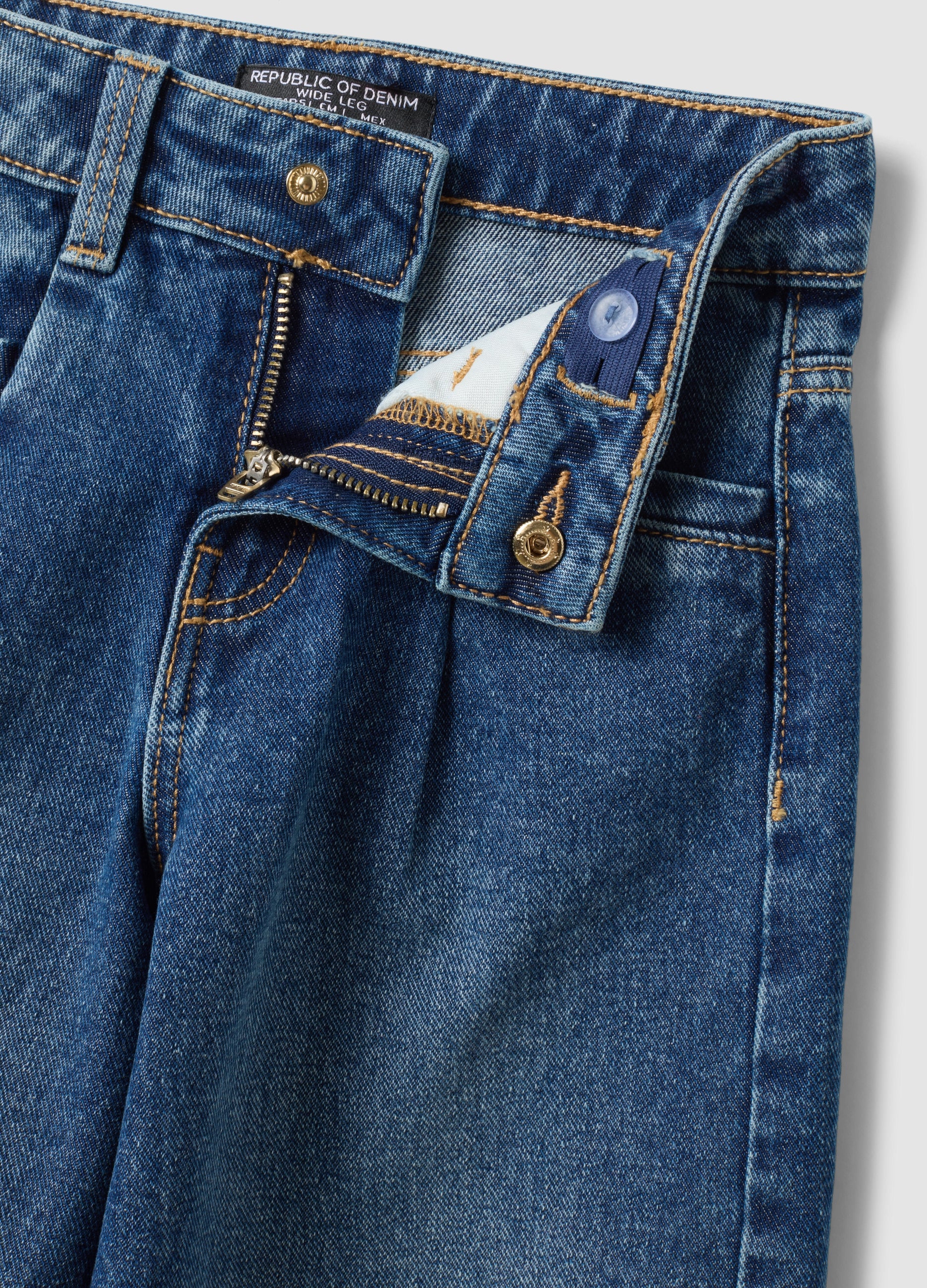 OVS Blue Wide-Leg Pure Cotton Jeans With Patches For Girls