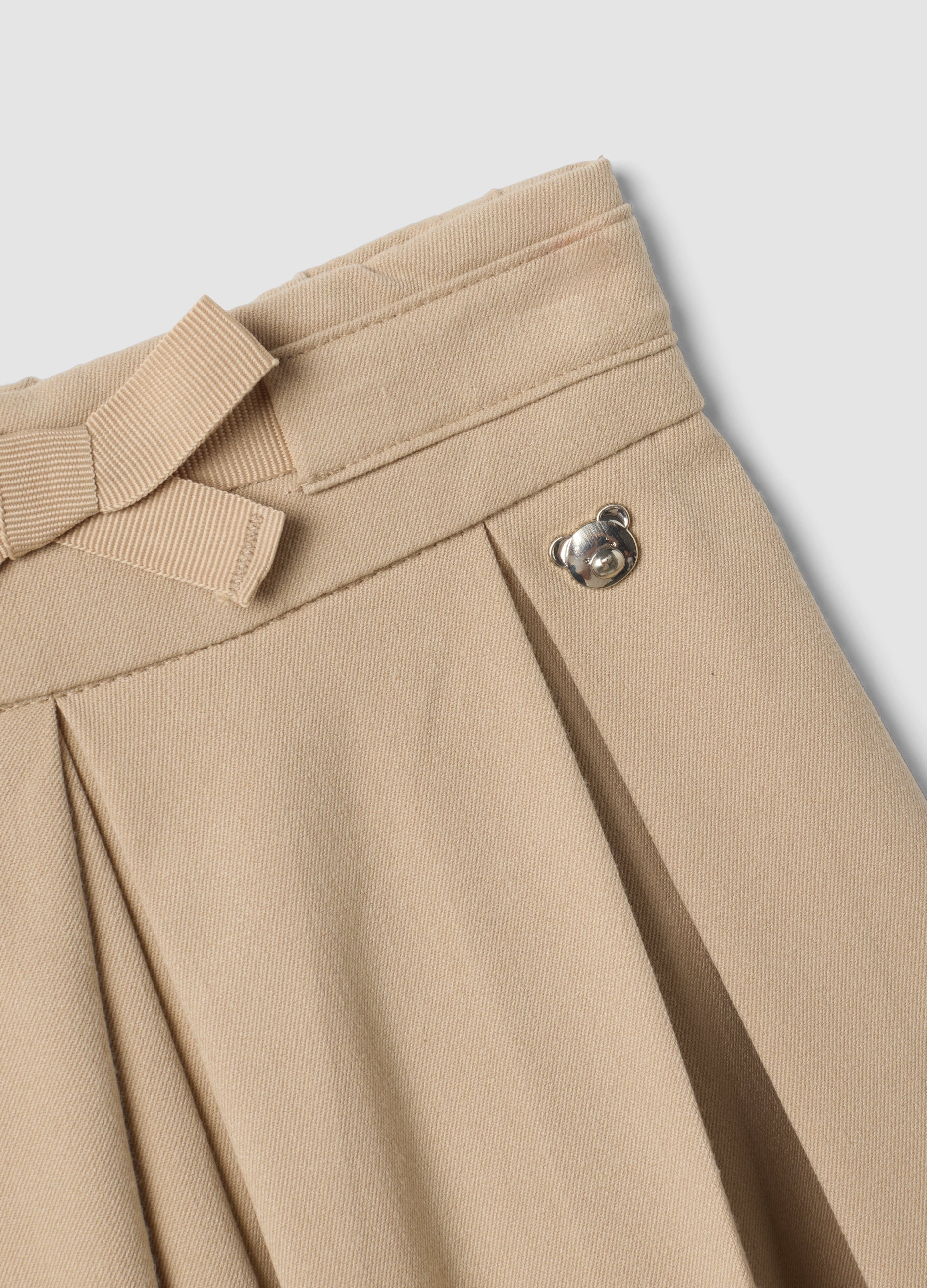 OVS Beige Wide-Leg Stretch Viscose Trousers With Bow For Baby Girl