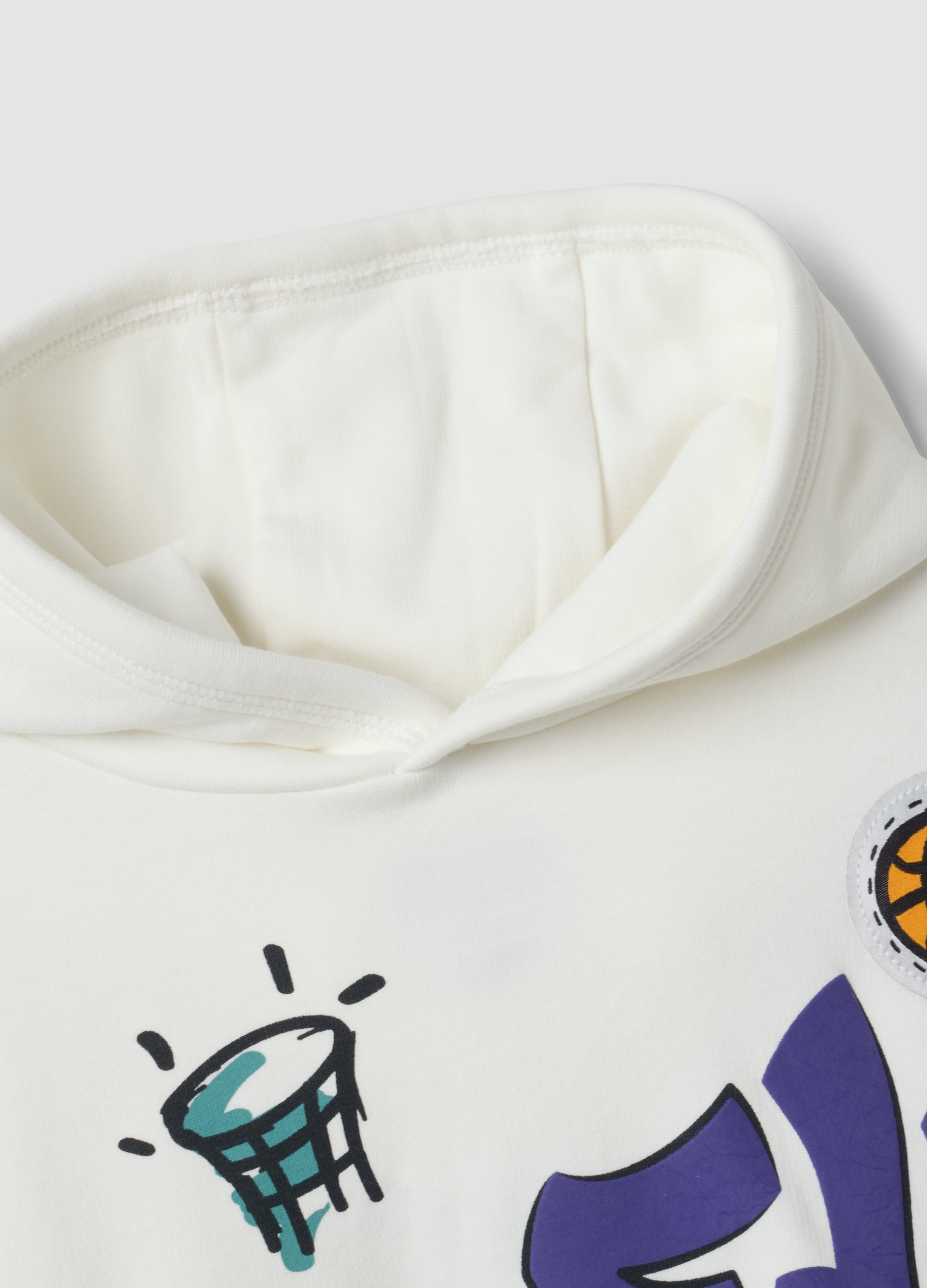 OVS White Cotton-Blend Hoodie With Graffiti Oversized Fit For Boys