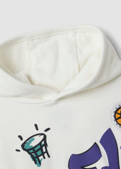 OVS White Cotton-Blend Hoodie With Graffiti Oversized Fit For Boys