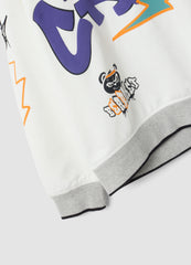 OVS White Cotton-Blend Hoodie With Graffiti Oversized Fit For Boys