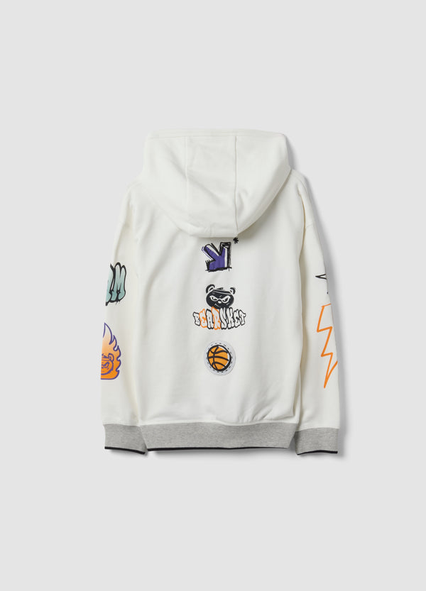 OVS White Cotton-Blend Hoodie With Graffiti Oversized Fit For Boys