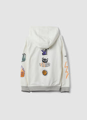 OVS White Cotton-Blend Hoodie With Graffiti Oversized Fit For Boys