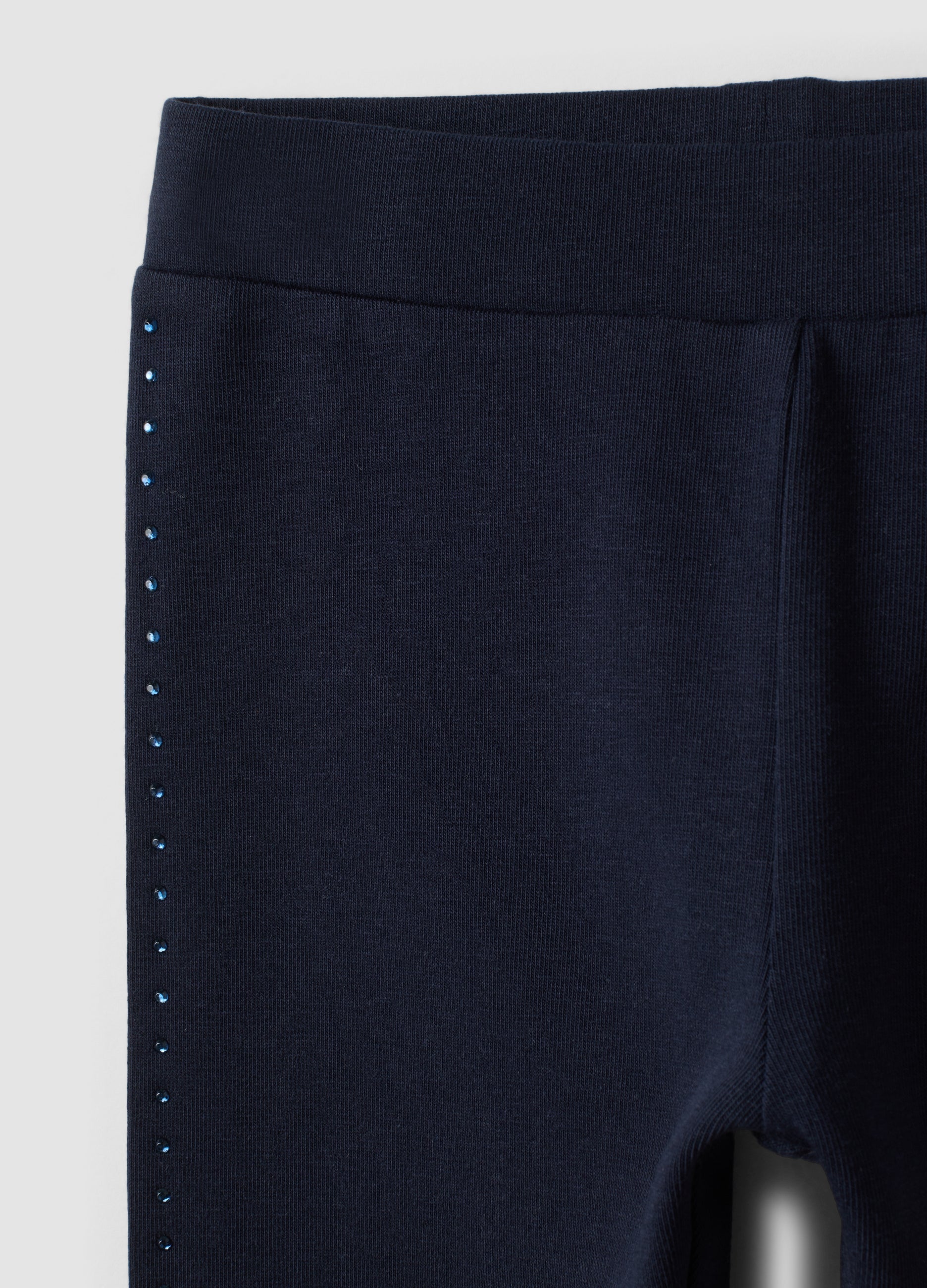 OVS Blue Stretch Organic Cotton Leggings With Rhinestones For Baby Girl