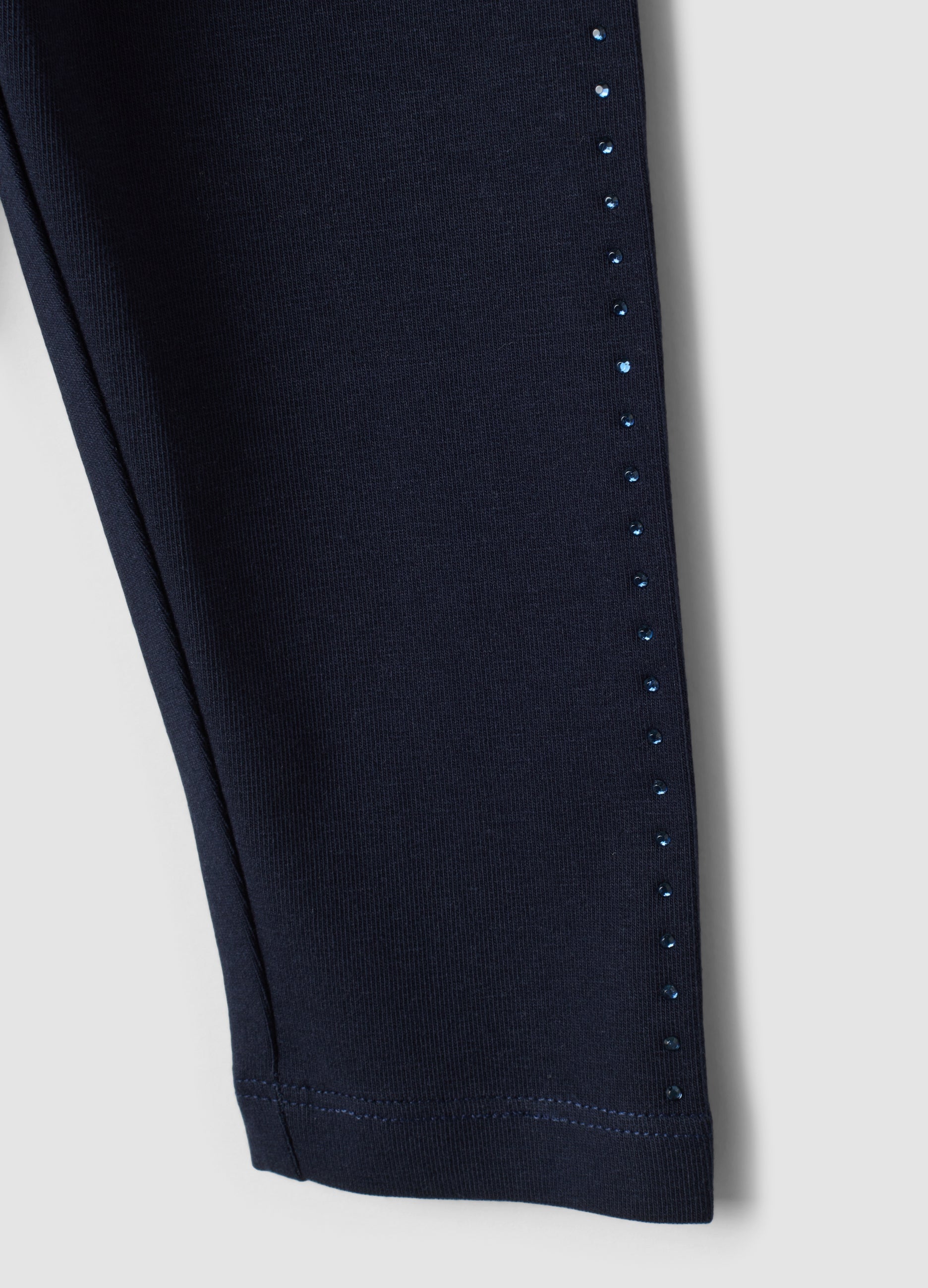 OVS Blue Stretch Organic Cotton Leggings With Rhinestones For Baby Girl