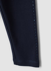 OVS Blue Stretch Organic Cotton Leggings With Rhinestones For Baby Girl