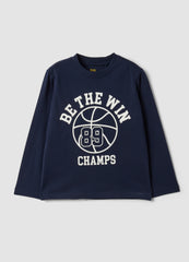 OVS Blue Pure Organic Cotton T-Shirt With College Print For Boys