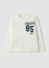 OVS White Organic Cotton T-Shirt With College Print For Boys