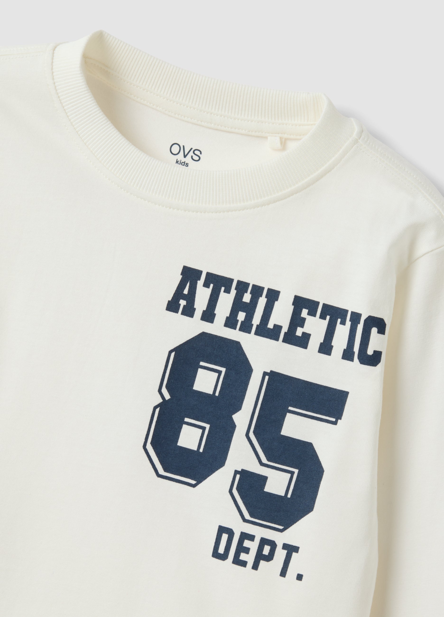 OVS White Organic Cotton T-Shirt With College Print For Boys