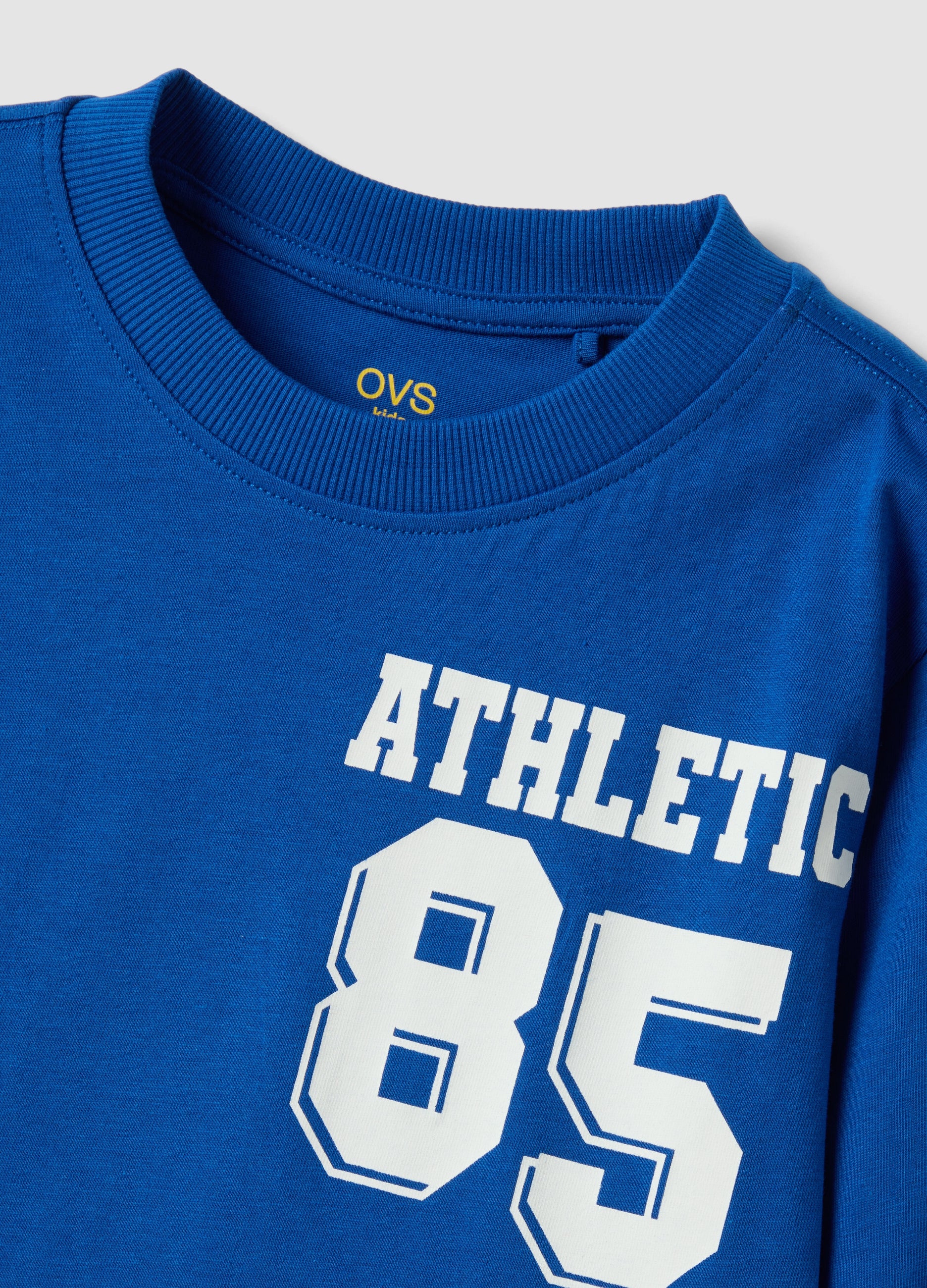 OVS Blue Organic Cotton T-Shirt With Varsity Print For Boys