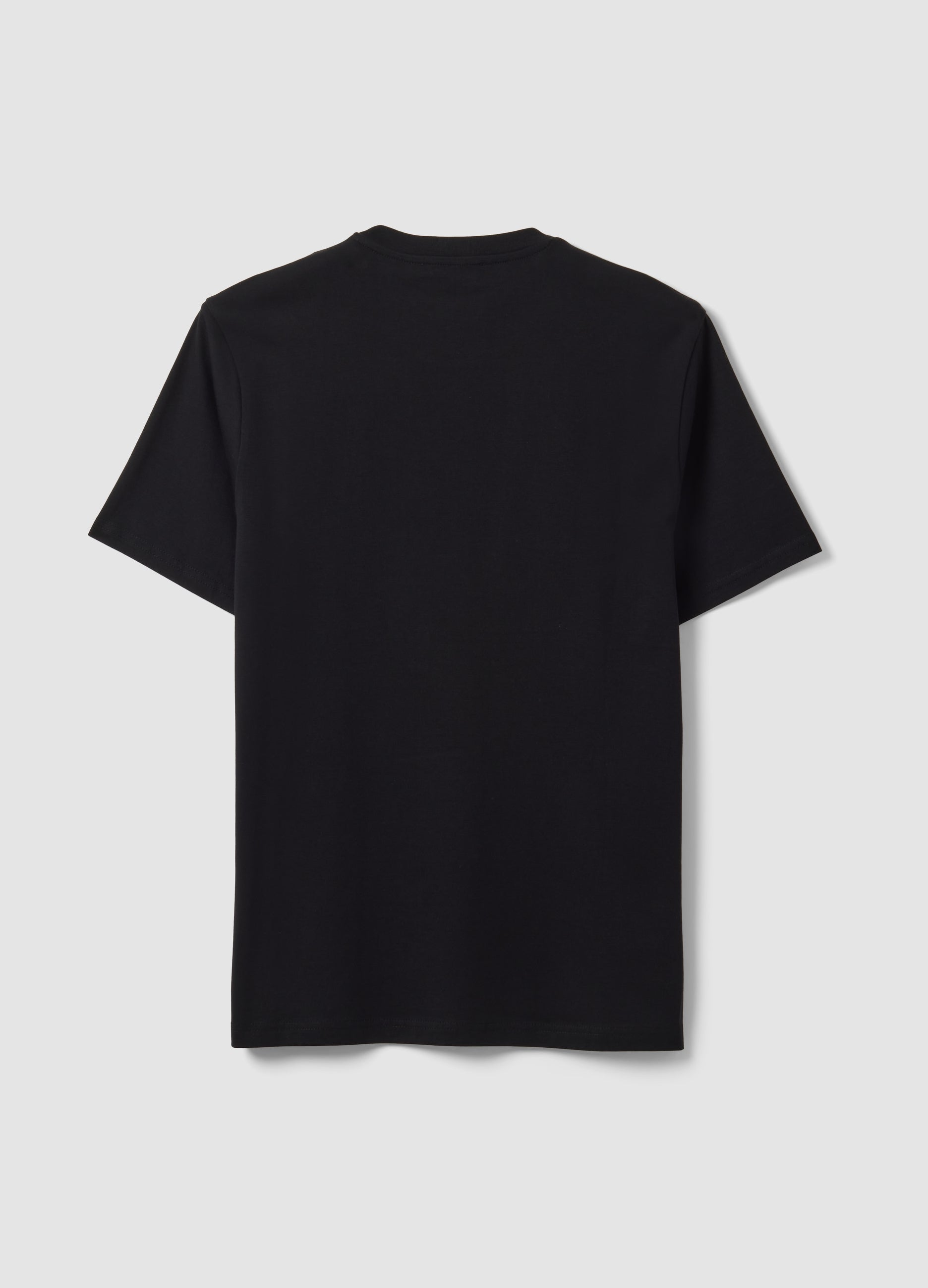 OVS Black Crew-Neck Pure Cotton T-Shirt, Regular Fit