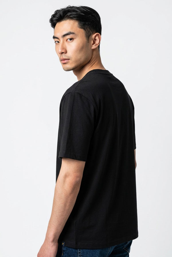 OVS Black Crew-Neck Pure Cotton T-Shirt, Regular Fit