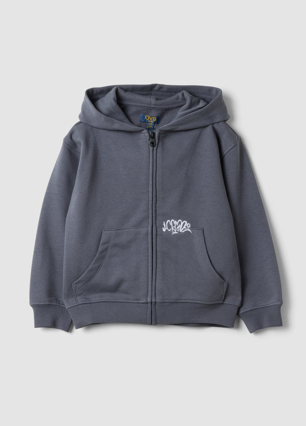 OVS Grey Cotton-Blend Hooded Sweatshirt, Regular Fit, For Boys