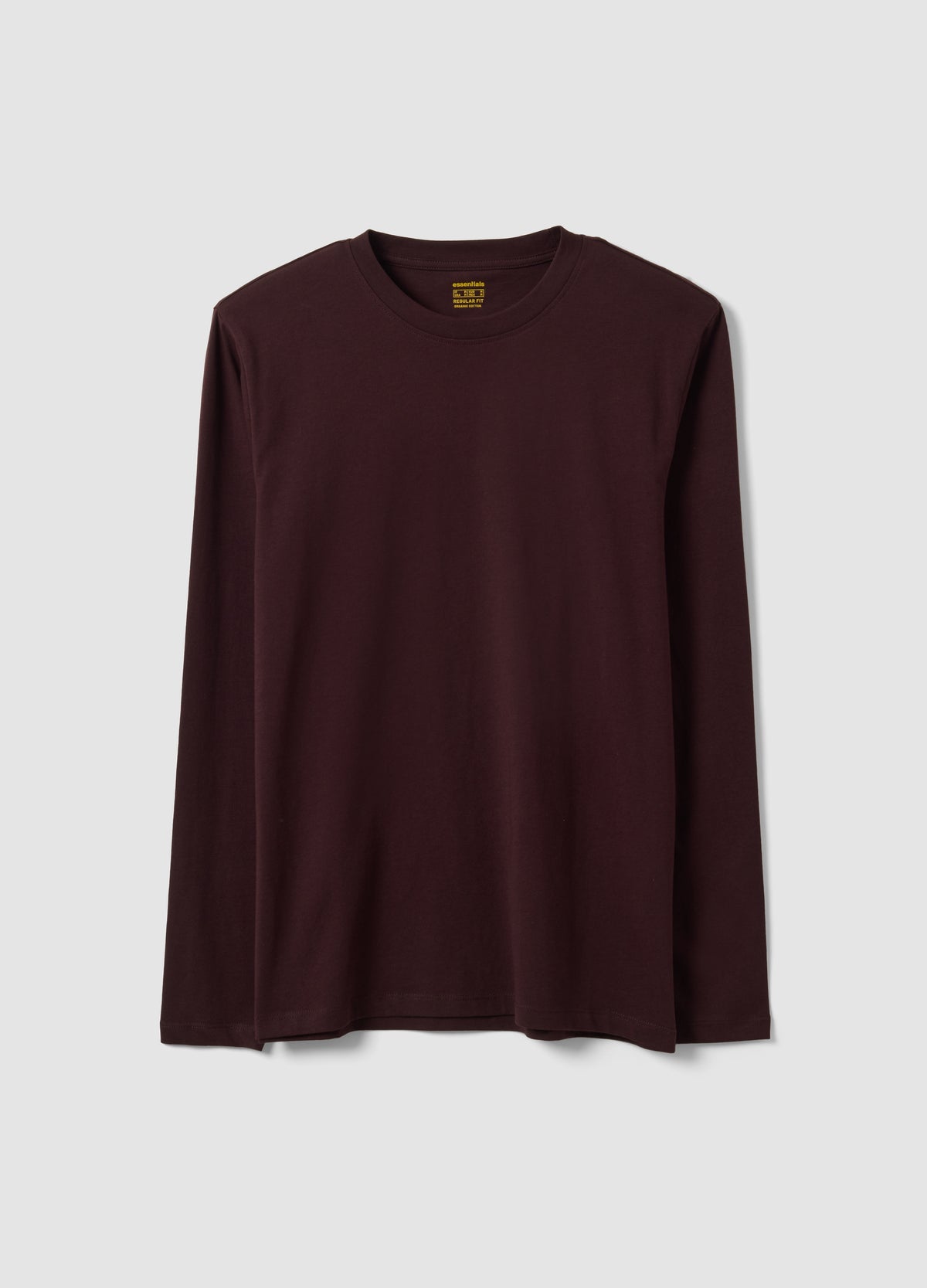 OVS Brown Long-Sleeved Pure Organic Cotton Crew-Neck T-Shirt