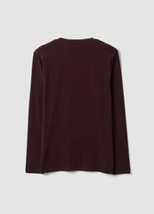 OVS Brown Long-Sleeved Pure Organic Cotton Crew-Neck T-Shirt