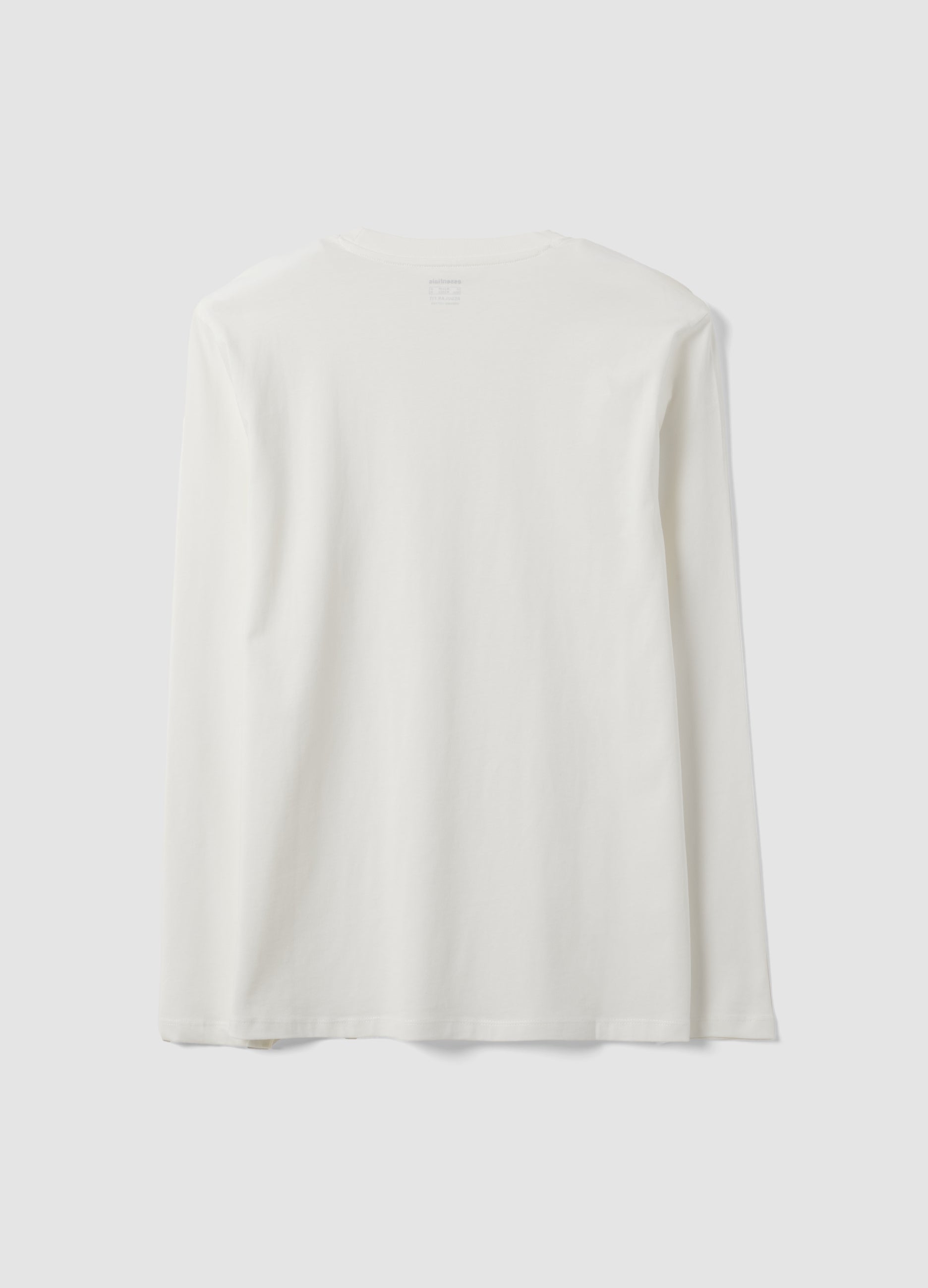 OVS White Long-Sleeved Crew-Neck T-Shirt In Pure Organic Cotton