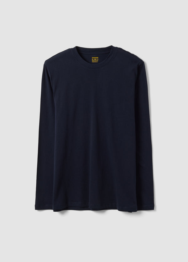 OVS Blue Long-Sleeve Crew-Neck T-Shirt In Pure Organic Cotton