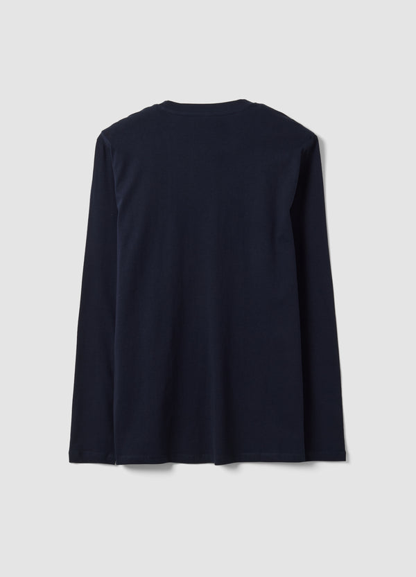 OVS Blue Long-Sleeve Crew-Neck T-Shirt In Pure Organic Cotton