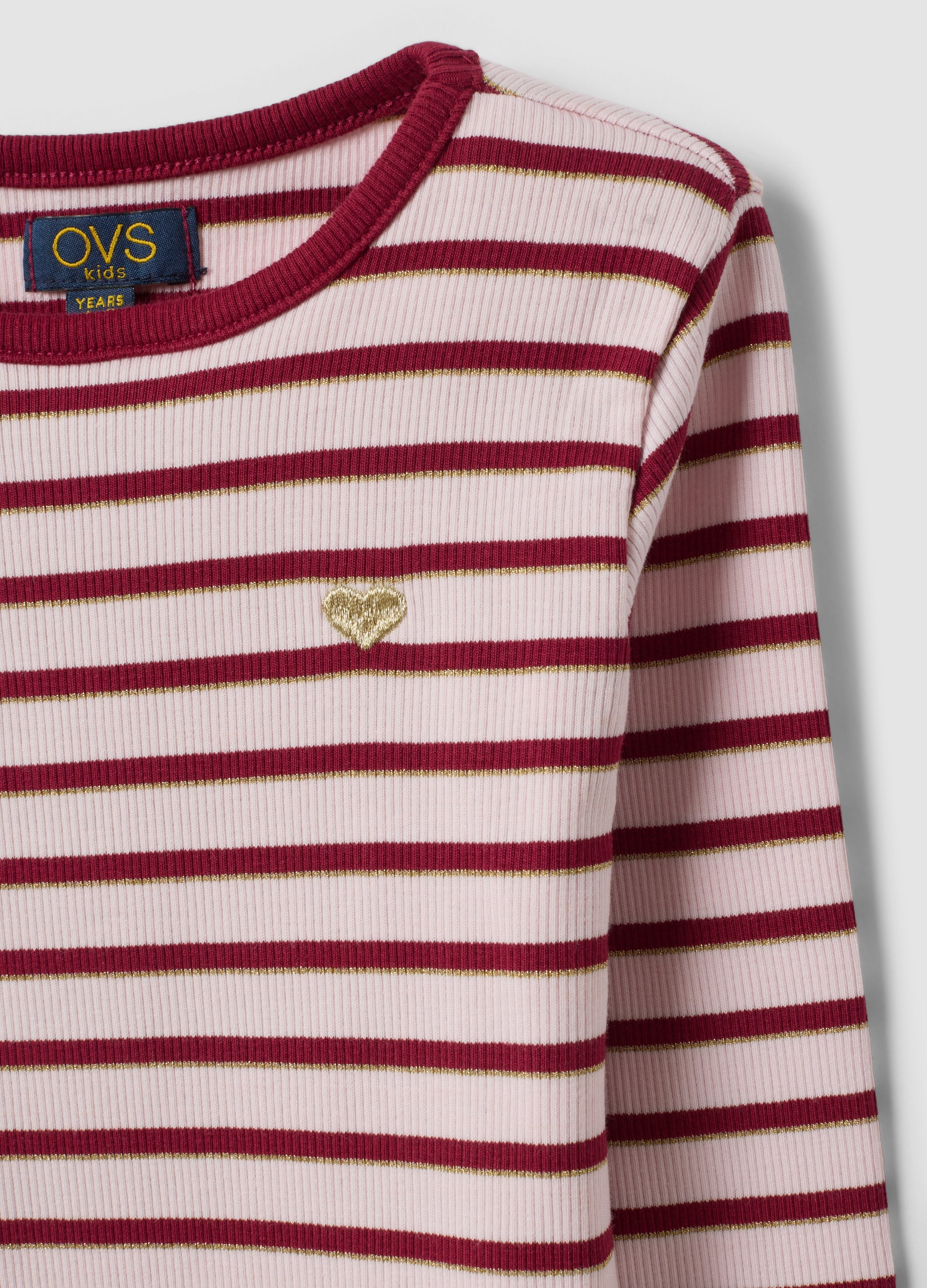 OVS Girls’ Multicolour Striped Stretch-Cotton T-Shirt With Embroidery