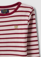 OVS Girls’ Multicolour Striped Stretch-Cotton T-Shirt With Embroidery