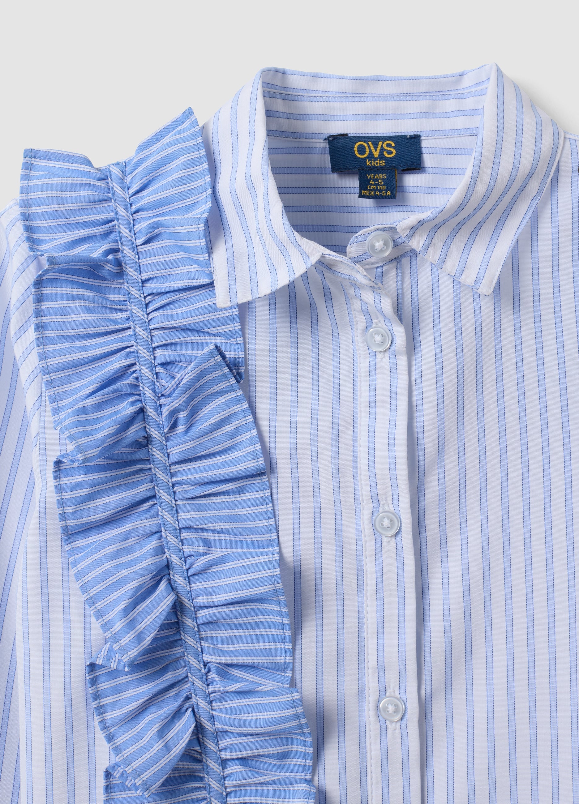 OVS Blue Striped Girls’ Shirt With Ruffle Detail And Classic Collar