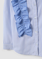 OVS Blue Striped Girls’ Shirt With Ruffle Detail And Classic Collar