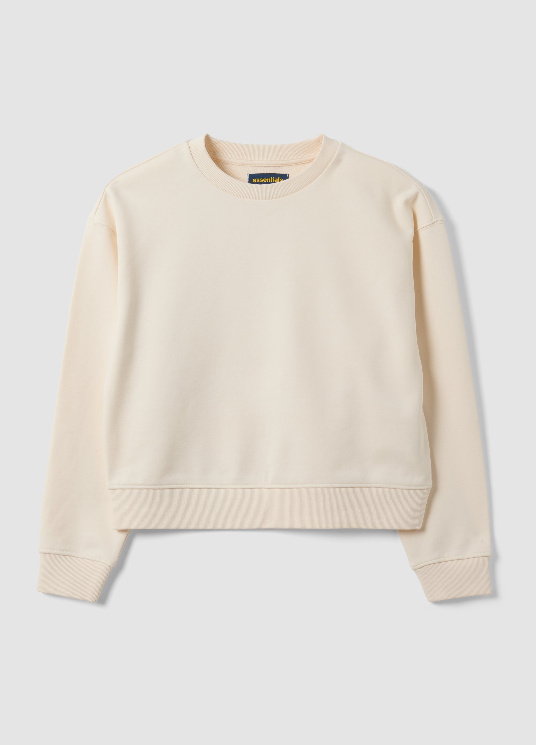 OVS White Cotton-Blend Crew-Neck Sweatshirt, Regular Fit